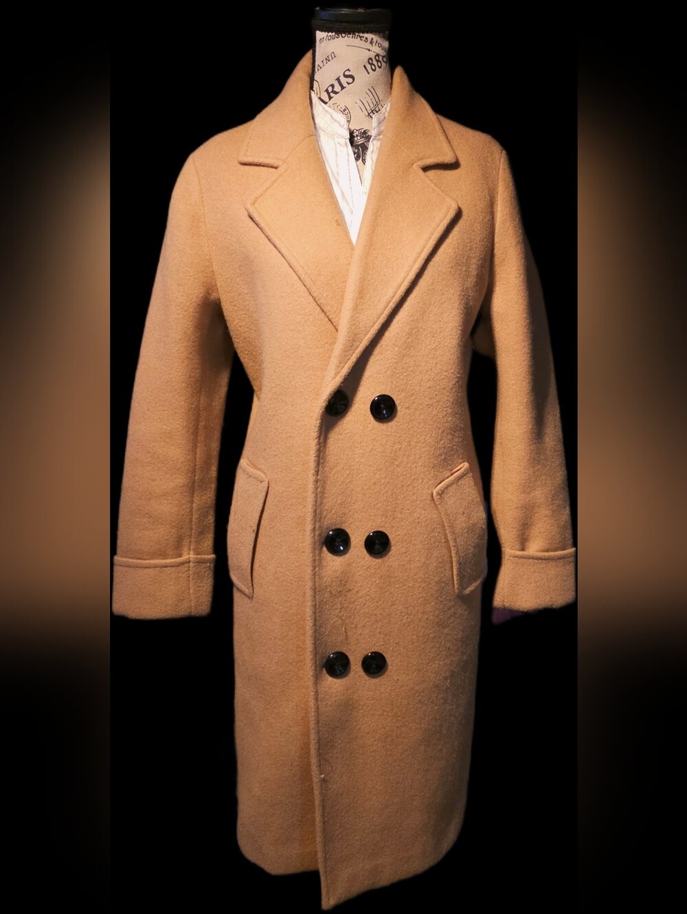 Womens Double-Breasted Camel Wool Blend  Coat